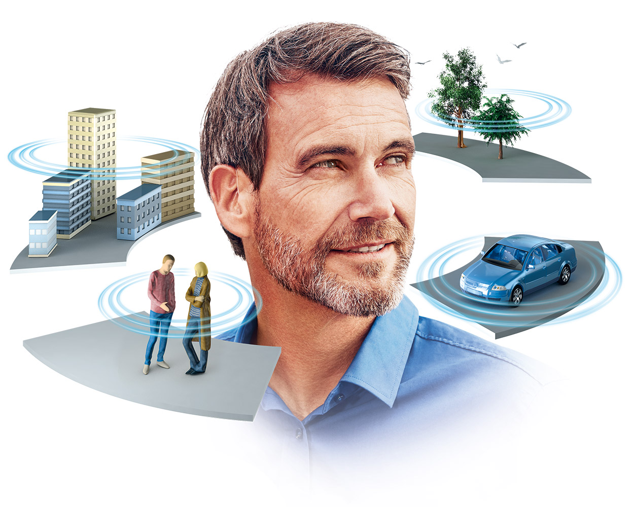 Utöver användarens upplevelse av en naturlig egen röst, innefattar Ultra HD e2e också binaural beamforming-teknologi för att ge tydlig talförståelse och en naturlig upplevelse i alla situationer.